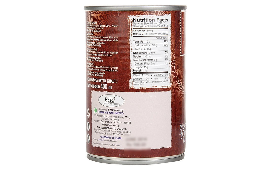 Real Thai Coconut Cream    Tin  400 millilitre
